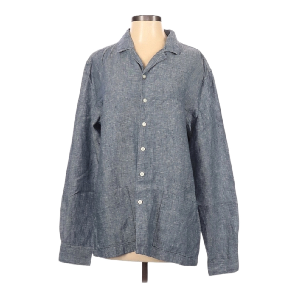 Club Monaco Linen Shirt Size XS Oversized Blue Chambray Minimalist Lagenlook NEW